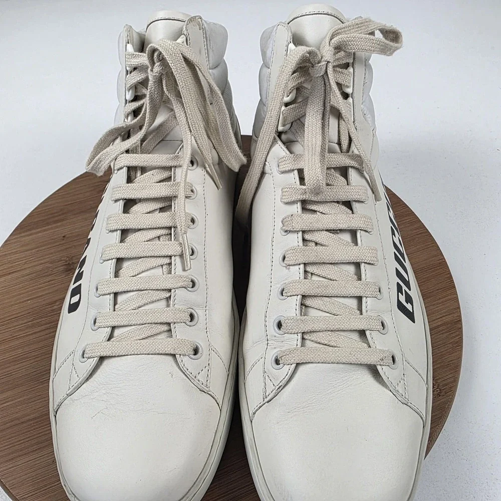 Gucci Band Shoes Mens Size 14 White Leather High Top Casual Sneakers Italy